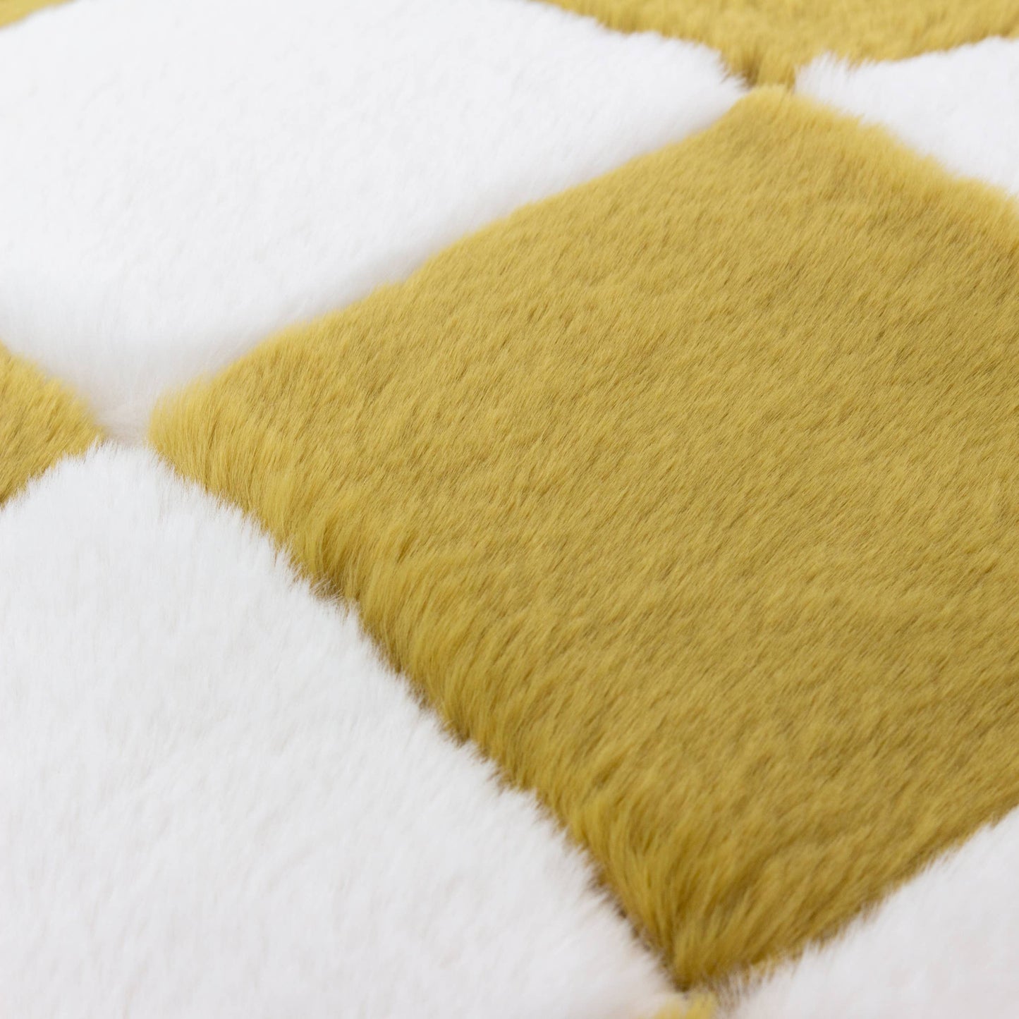 Checkered Faux Fur Cushion: Olive / Feather Rich Filled / 50 x 50cm