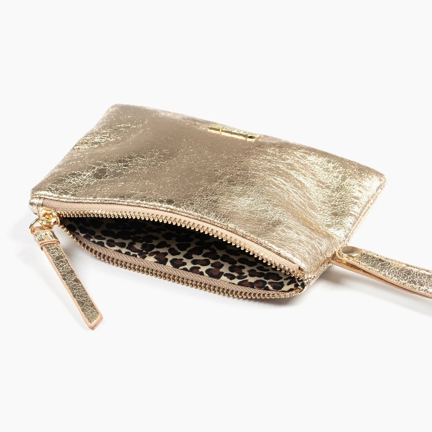 Gold Wristlet Purse - Cracked Metallic Faux Leather