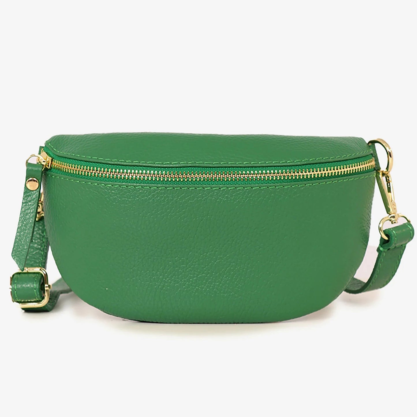 Green Italian Leather Half Moon Crossbody Bag