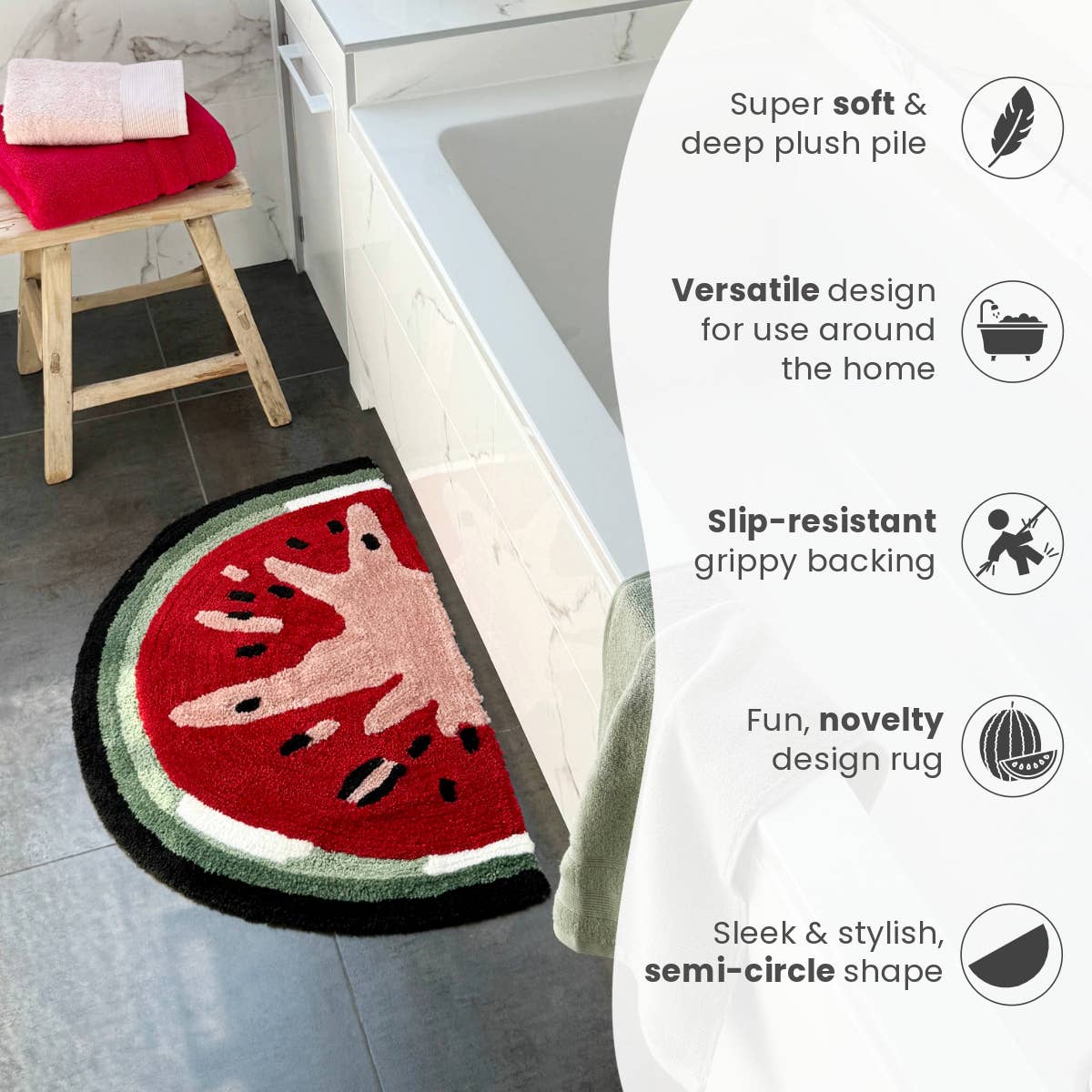 Watermelon Bath Mat - Non Slip, Fun, Colourful Rug