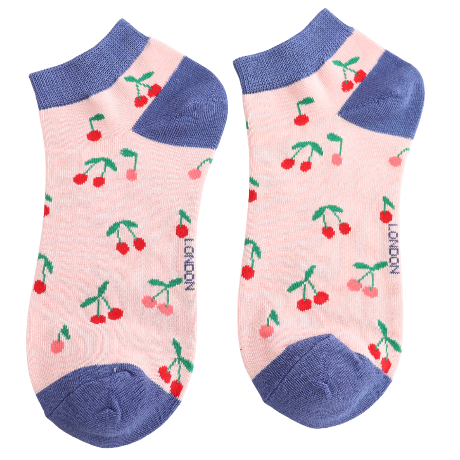 Mini Cherries Light Pink Bamboo Trainer Socks