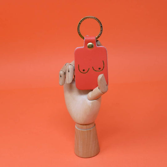 Boob Leather Key Fob: Coral