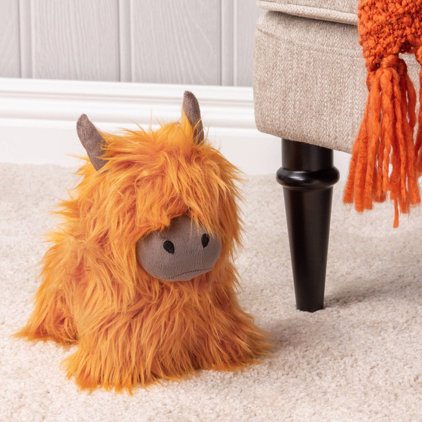 Highland Cow Shaggy Door Stop Orange: Orange / One Size