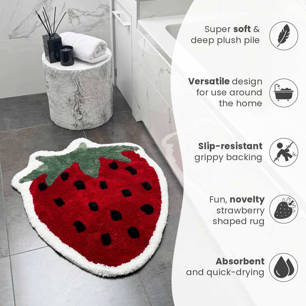 Strawberry Bath Mat Non Slip - Soft, Large Bathroom Rug