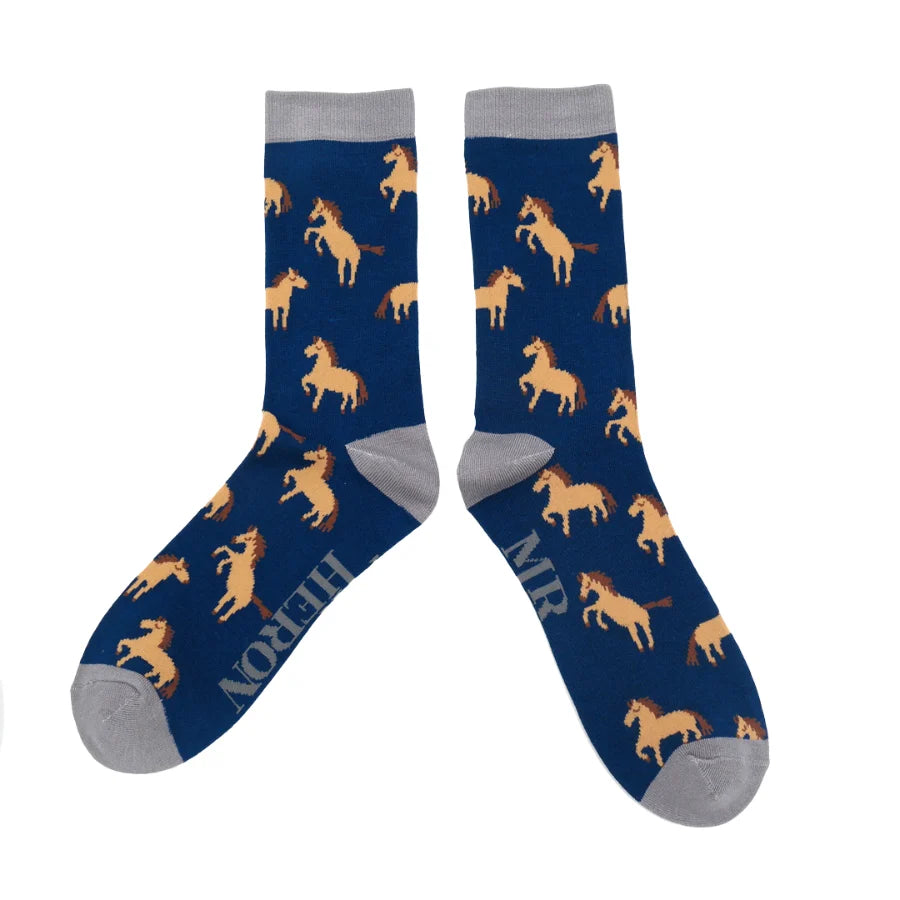 Wild Horses Navy Bamboo Socks