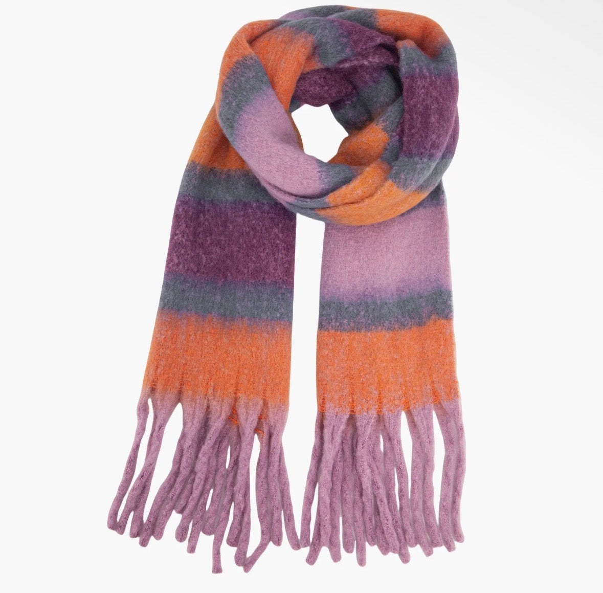 Lilac/Orange Colour Block Stripe Scarf