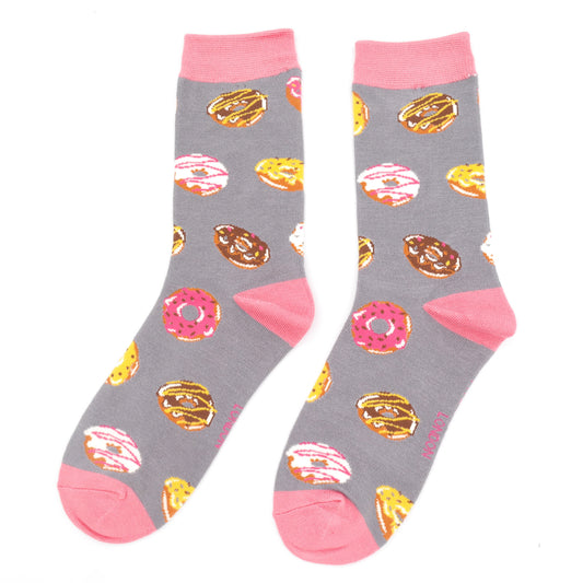 Doughnuts Mid-Grey and Pink Bamboo Socks