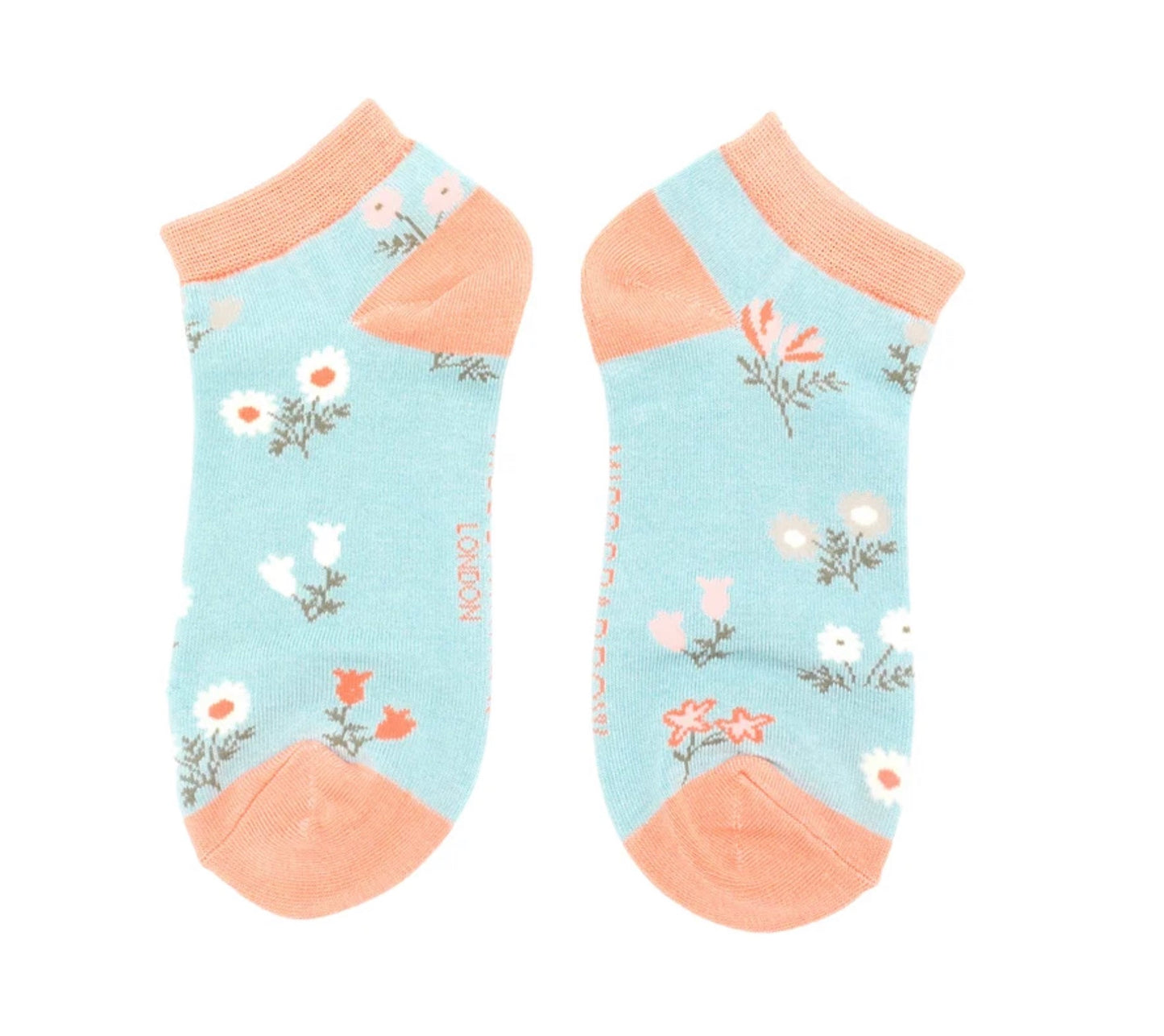 Dainty Floral Duck Egg Trainer Socks