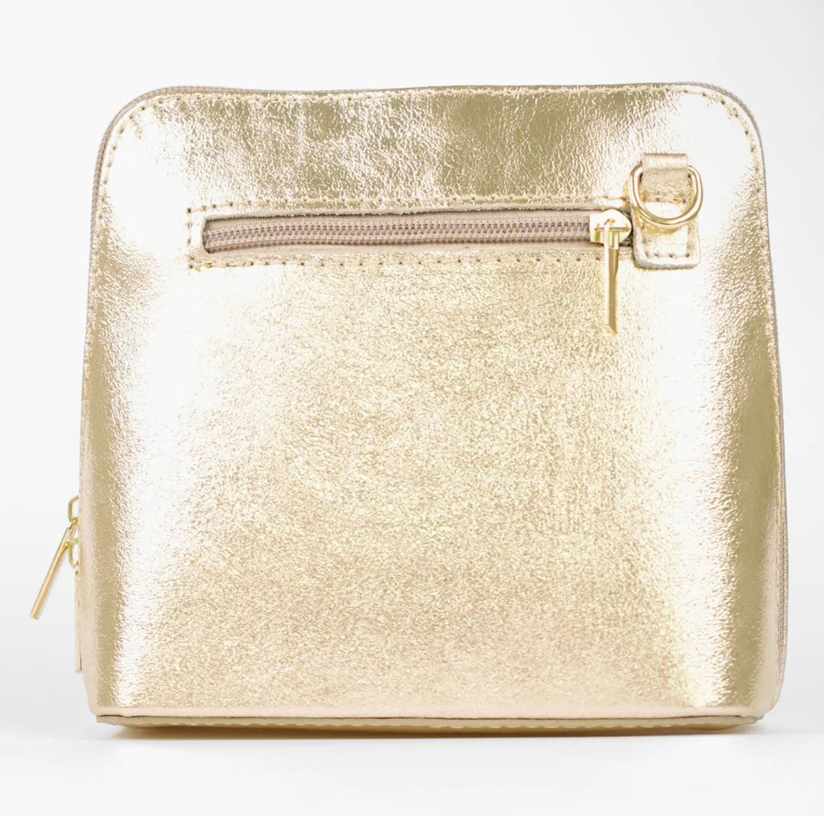 Square Structured Italian Leather Cross Body Bag - Gold