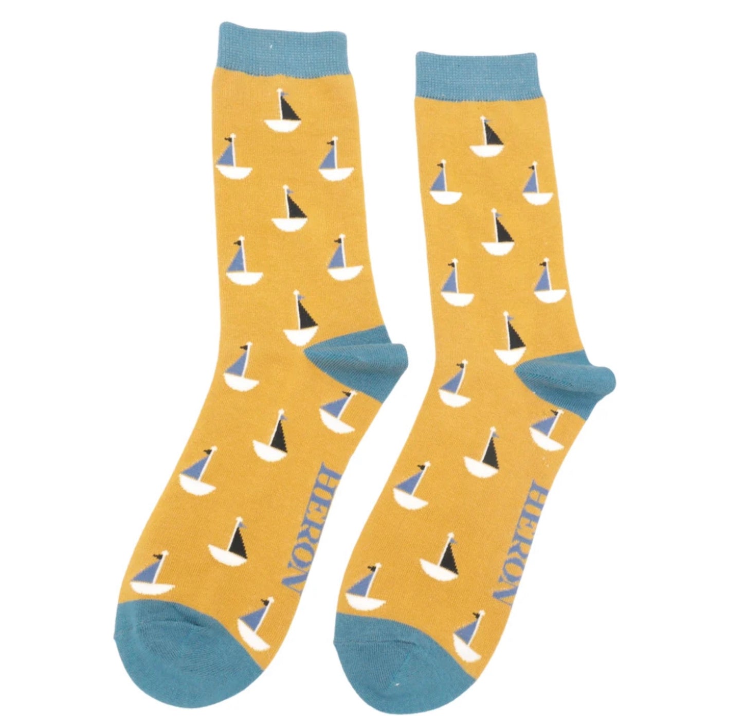 Little Boats Mustard Bamboo Socks