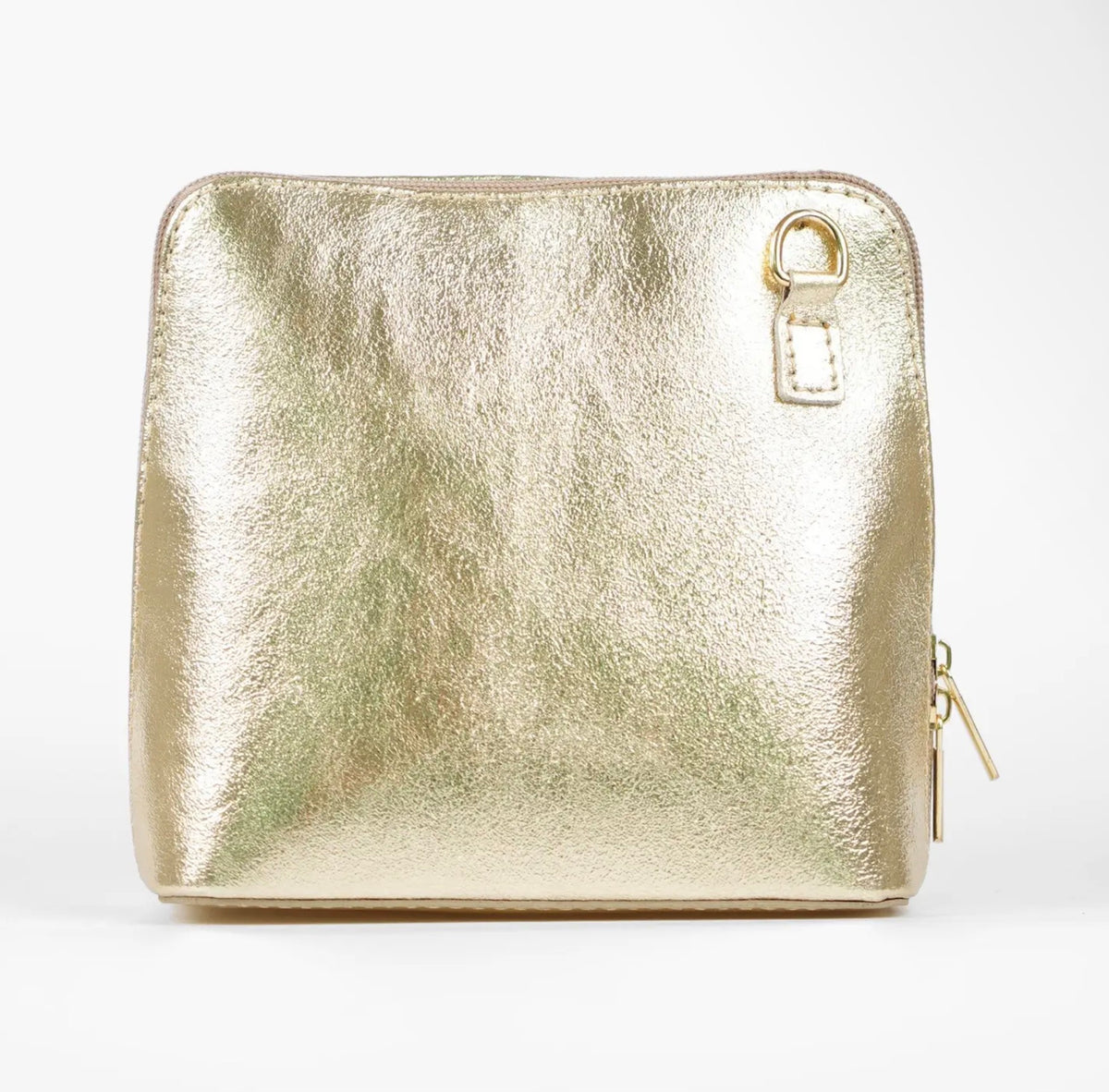 Square Structured Italian Leather Cross Body Bag - Gold