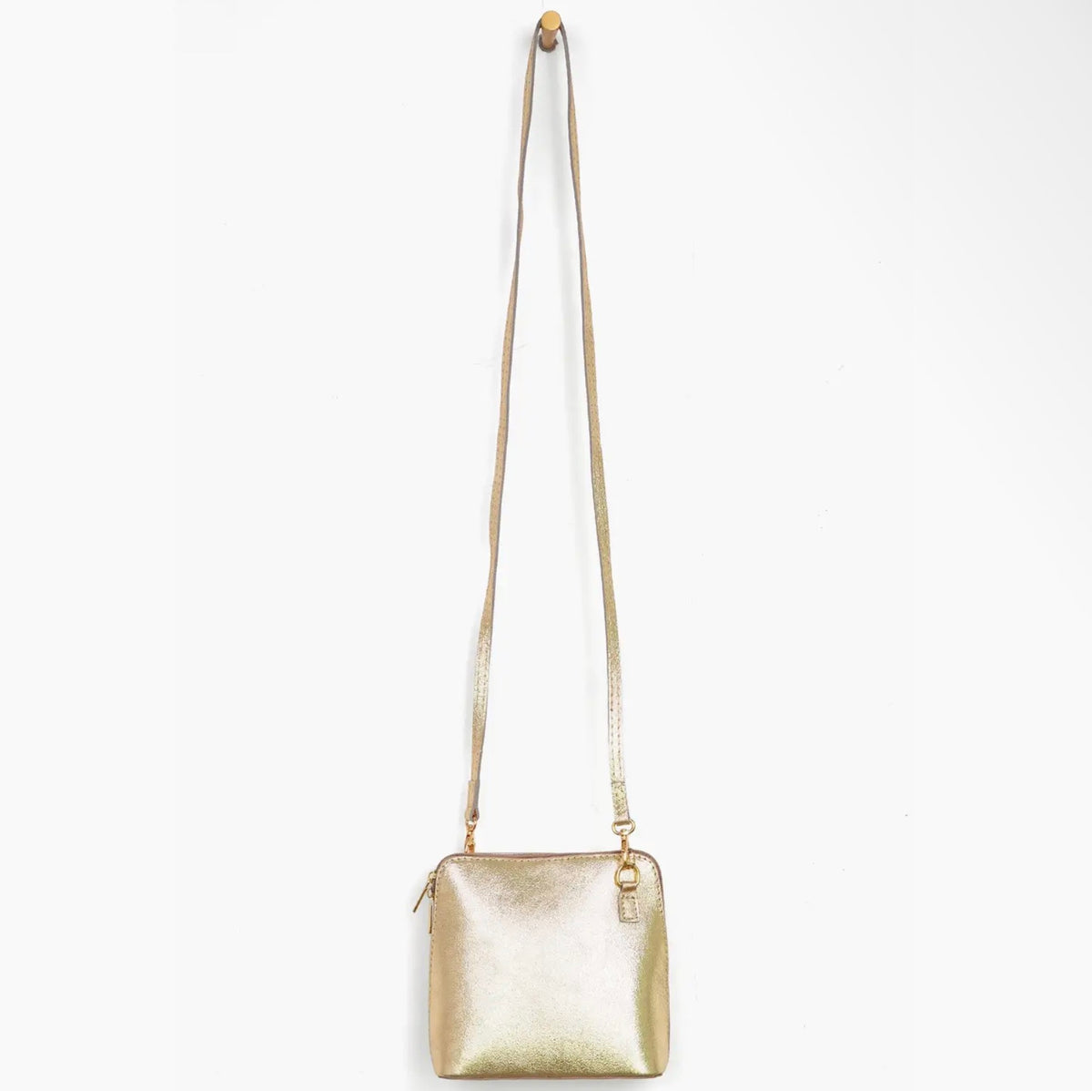 Square Structured Italian Leather Cross Body Bag - Gold