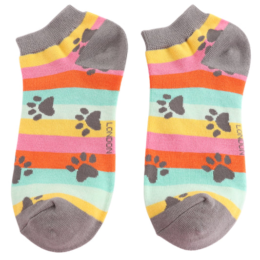 Paw Prints and Stripes Bright Trainer Socks