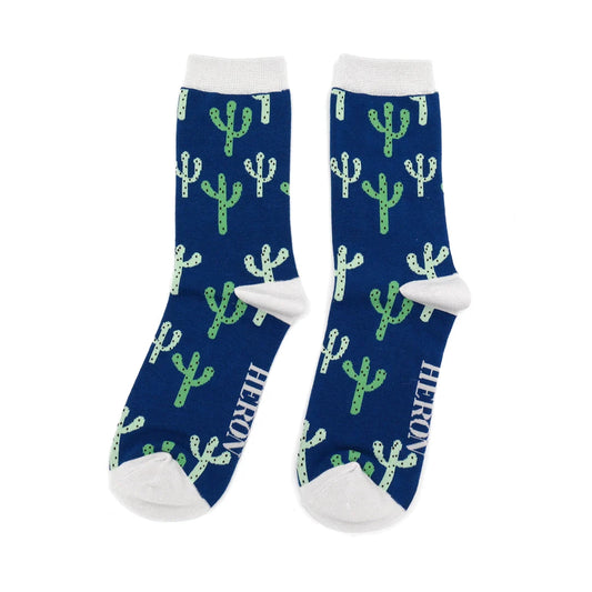 Cacti Navy Bamboo Socks