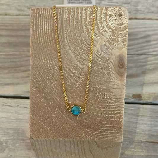 Turquoise Lapis Hexagon Gold Bracelet
