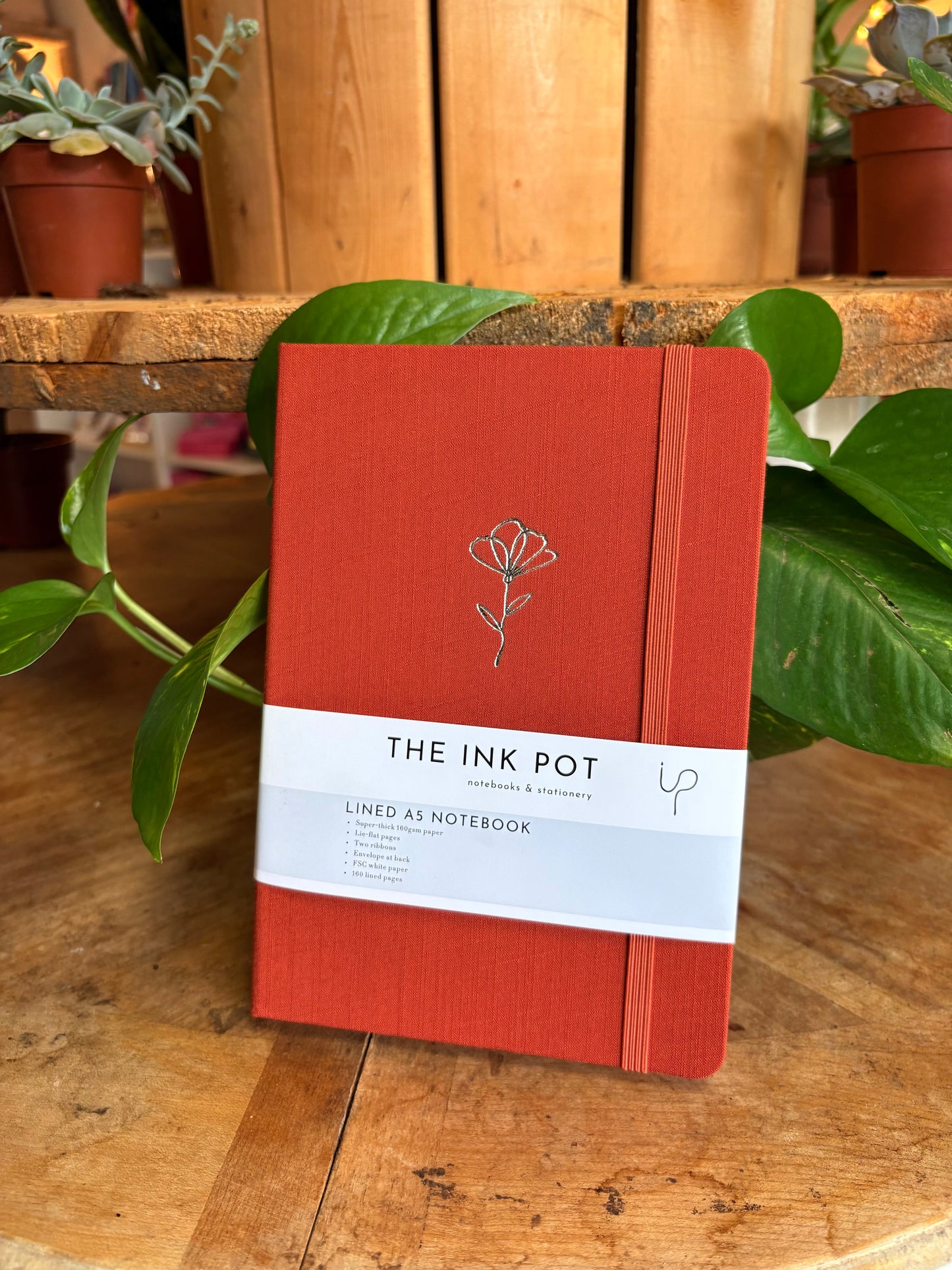 Flower on Burnt Orange Lined Journal - The Ink Pot