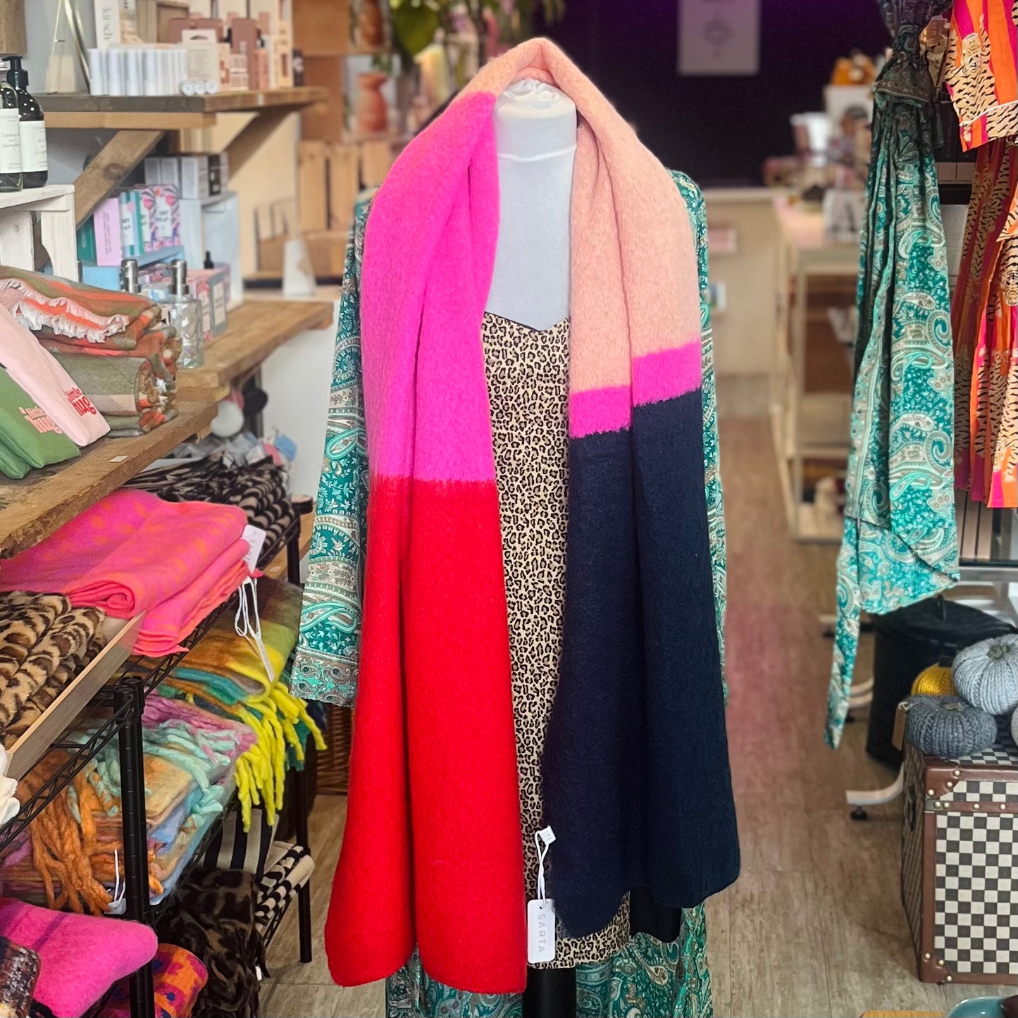 Pink/Red/Navy Colourblock Heavyweight Scarf
