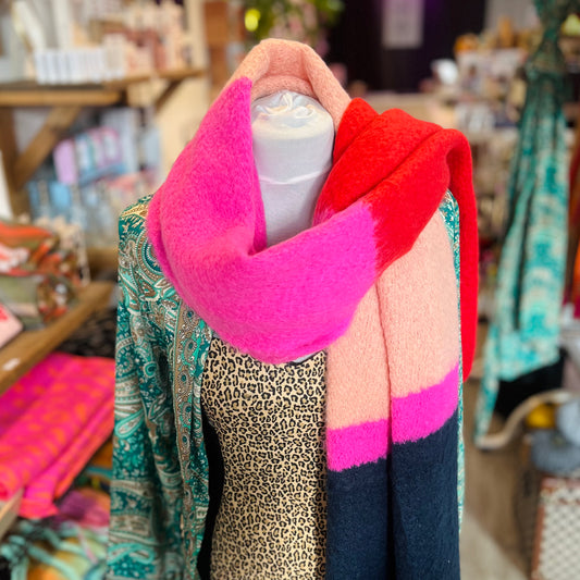 Pink/Red/Navy Colourblock Heavyweight Scarf