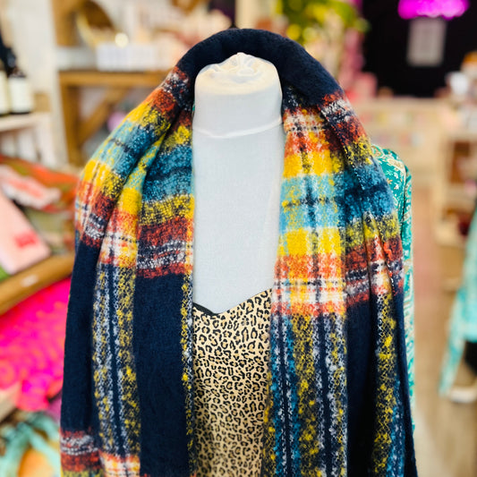 Navy Blue Traditional Check Heavyweight Scarf