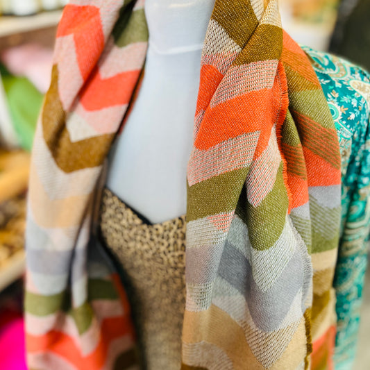 Khaki/Orange Zig-Zag Heavyweight Scarf