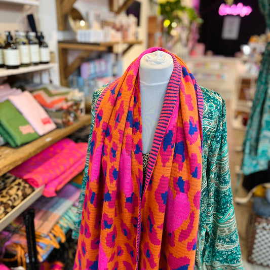 Hot Pink Leopard & Hearts Heavyweight Scarf