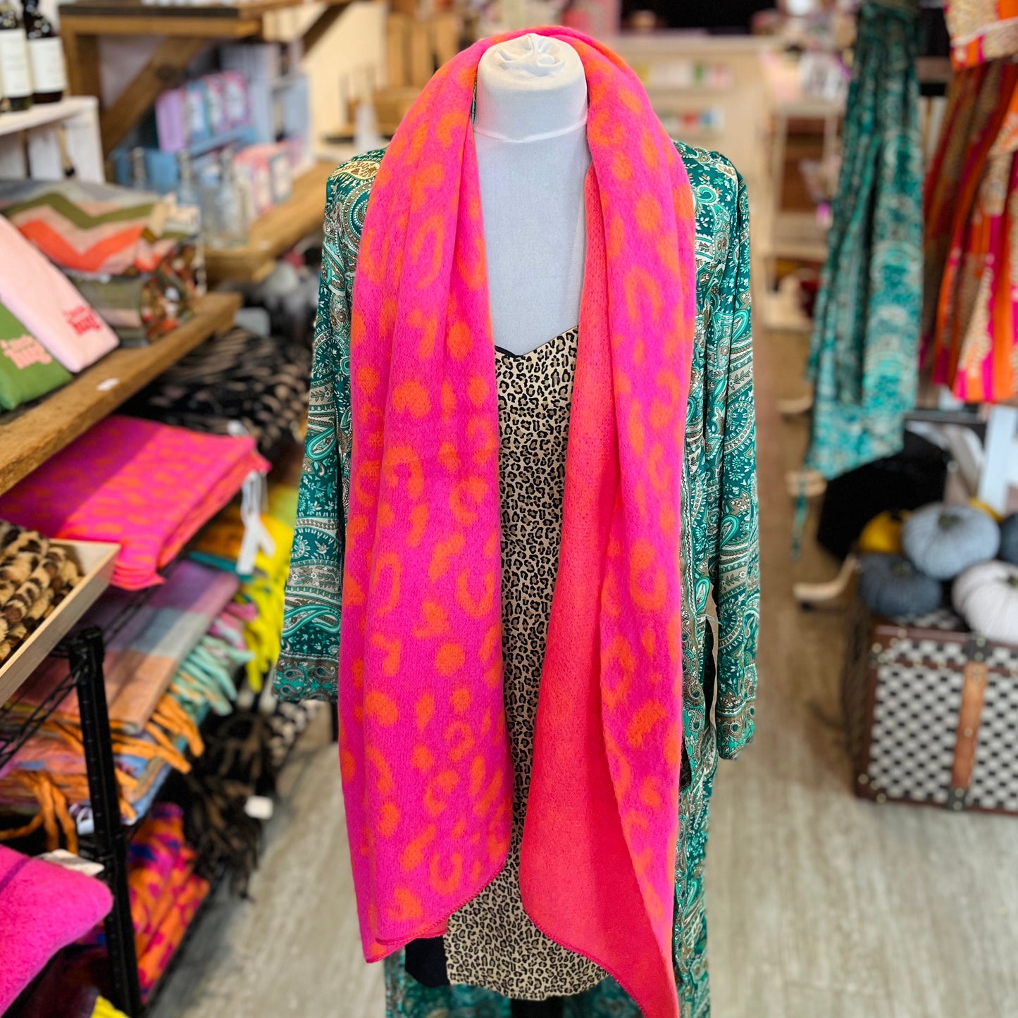 Pink & Orange Leopard Heavyweight Scarf