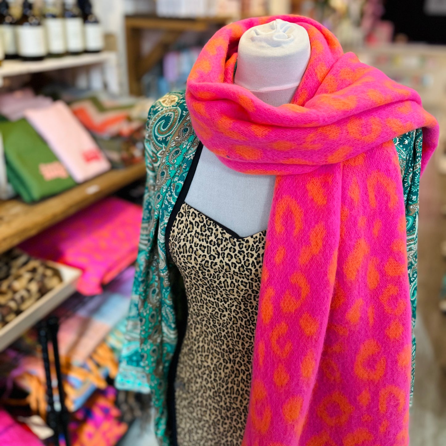 Pink & Orange Leopard Heavyweight Scarf