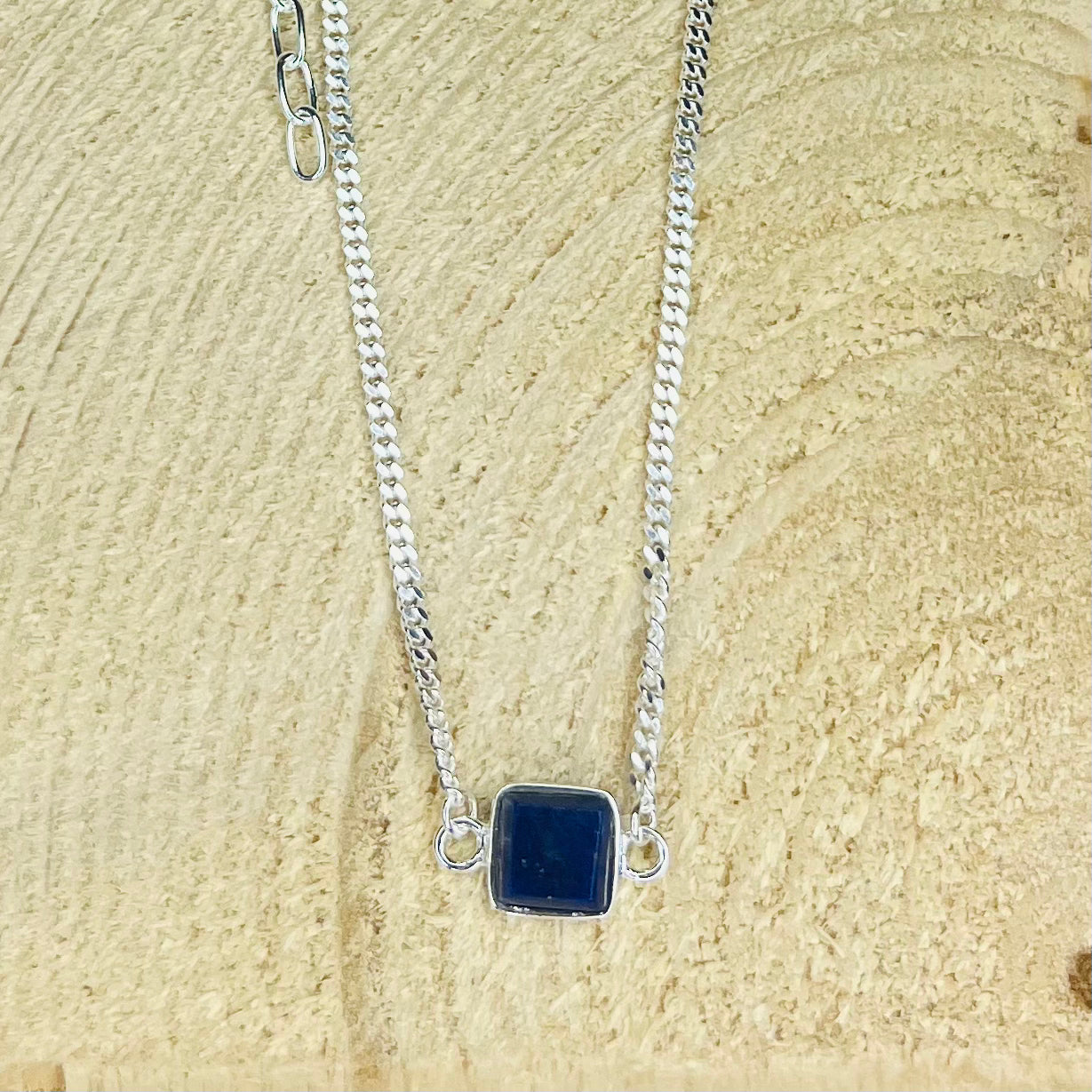 Blue Lapis Square Pendant Silver Bracelet