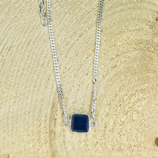 Blue Lapis Square Pendant Silver Bracelet