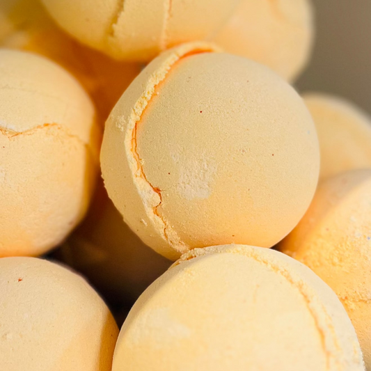 Close-up of yellow bath bombs with a blurred background