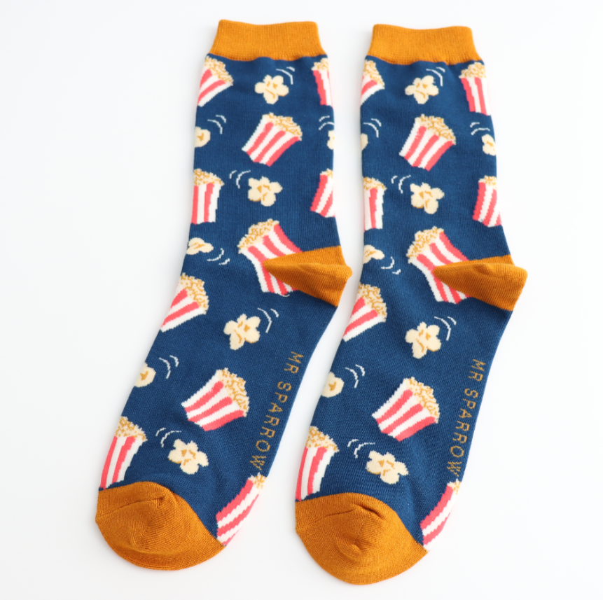 Popcorn Navy Bamboo Socks