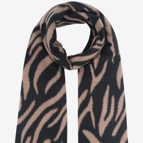 Zebra patterned scarf on a white background