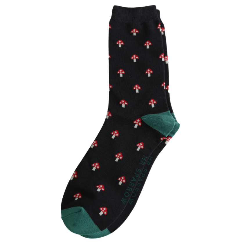 Little Mushrooms Black Bamboo Socks