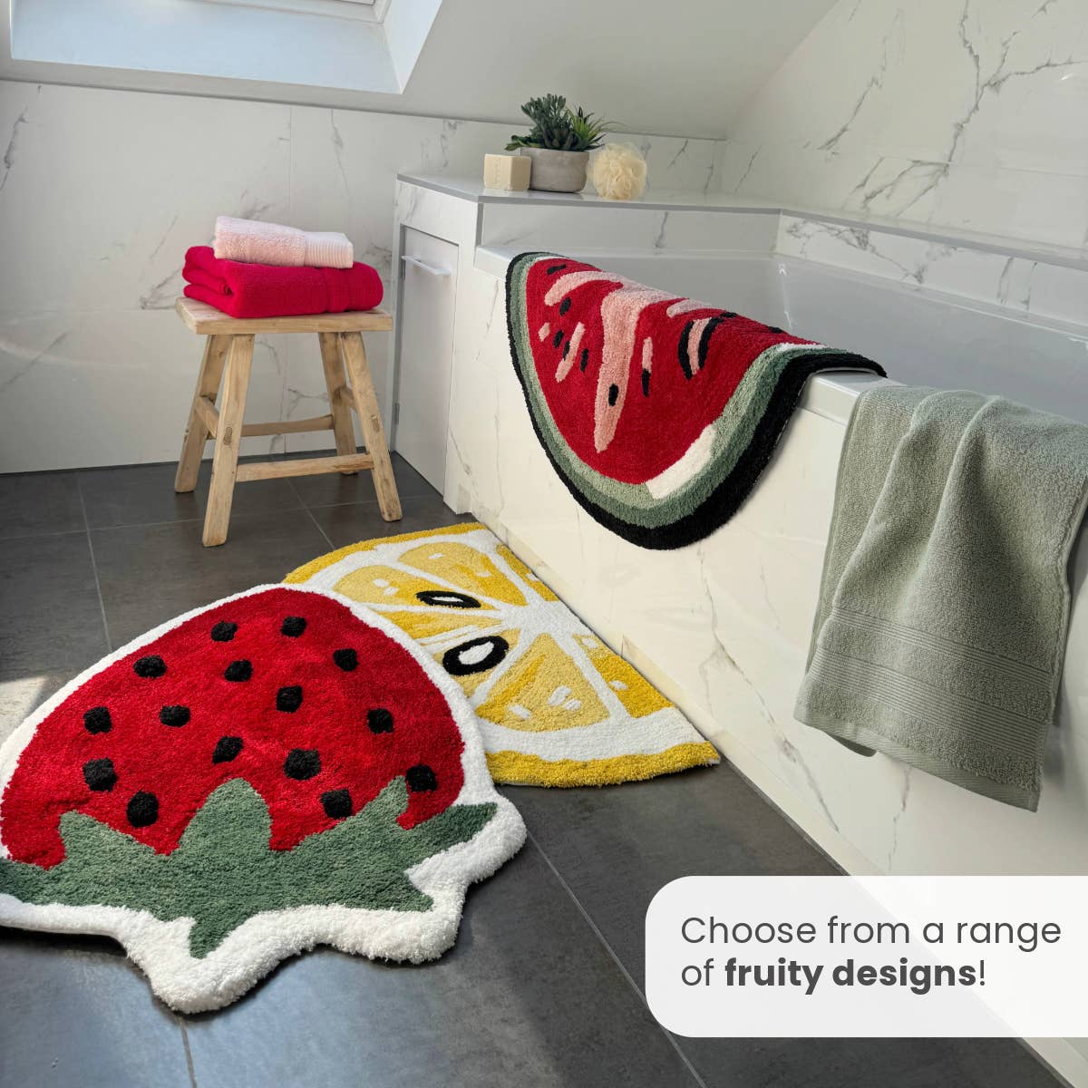 Strawberry Bath Mat Non Slip - Soft, Large Bathroom Rug