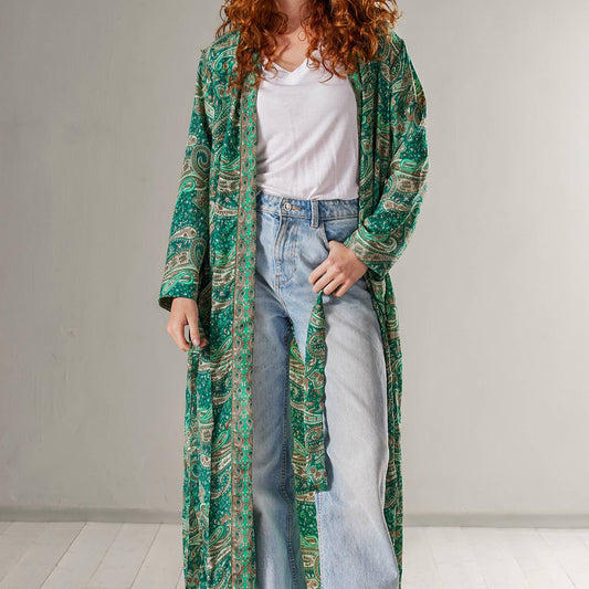 Green Floral Paisley Dressing Gown - Sari Material