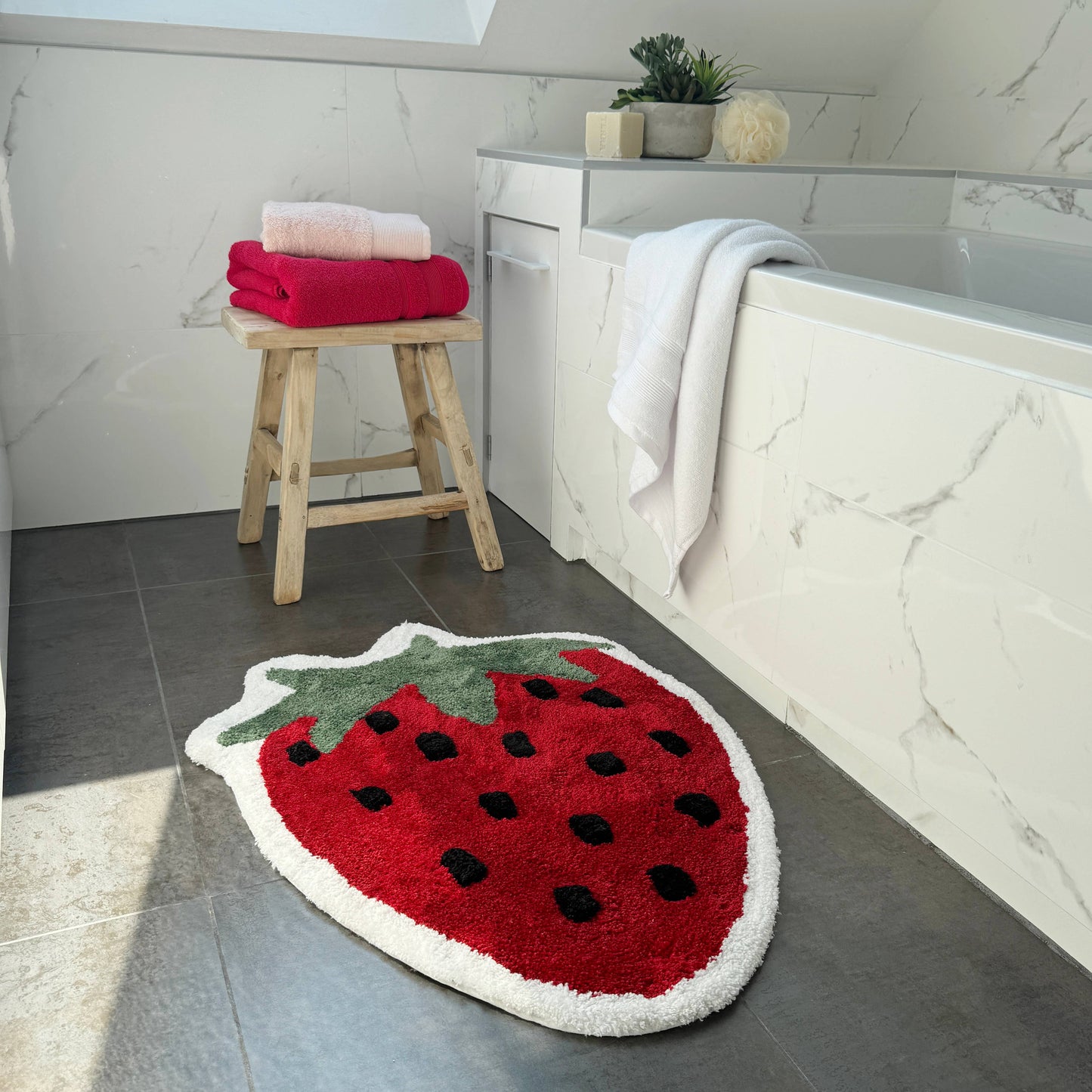 Strawberry Bath Mat Non Slip - Soft, Large Bathroom Rug