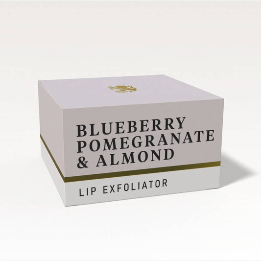 Box of Blueberry Pomegranate & Almond Lip Exfoliator on a white background
