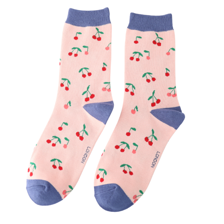Mini Cherries Light Pink Bamboo Socks