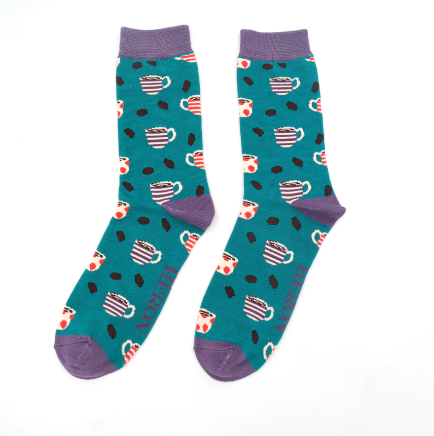 Coffee Shop Teal Bamboo Socks