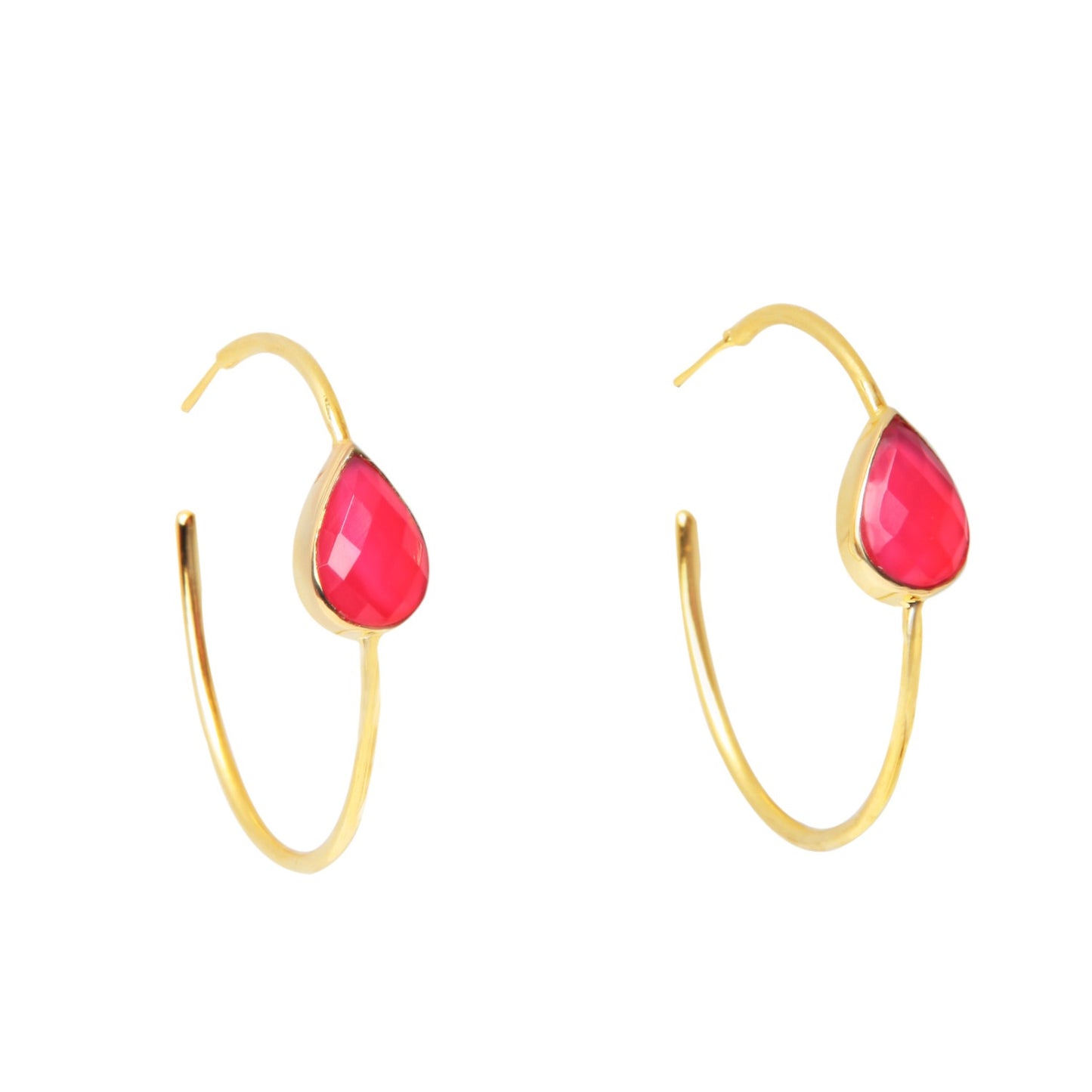 Gold Hoop Earrings with Semi-Precious Gem - YAAYAA London