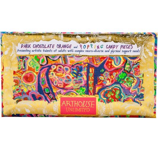 Dark Chocolate Orange and Popping Candy Pieces Chocolate Bar