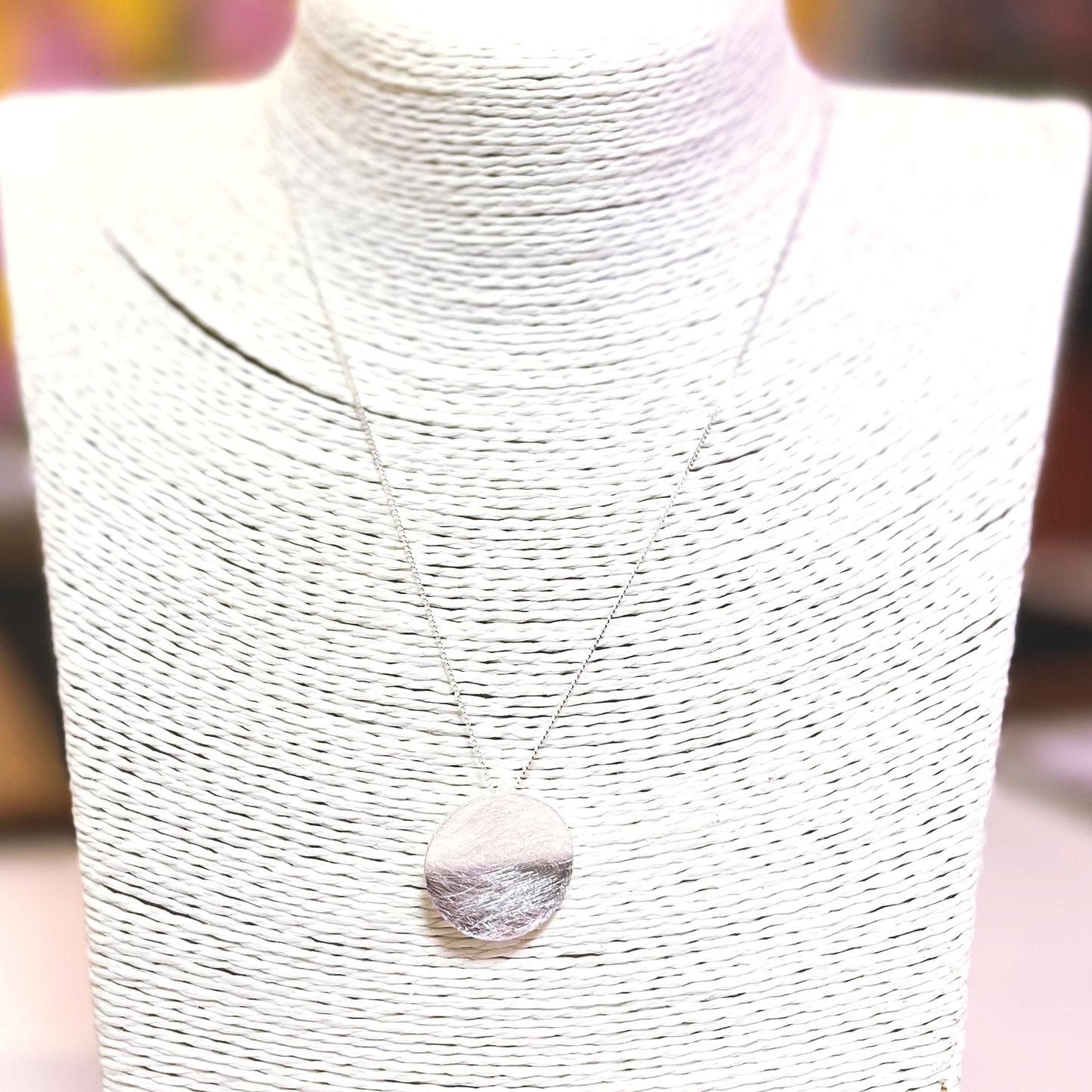 Brushed Circular Pendant Necklace