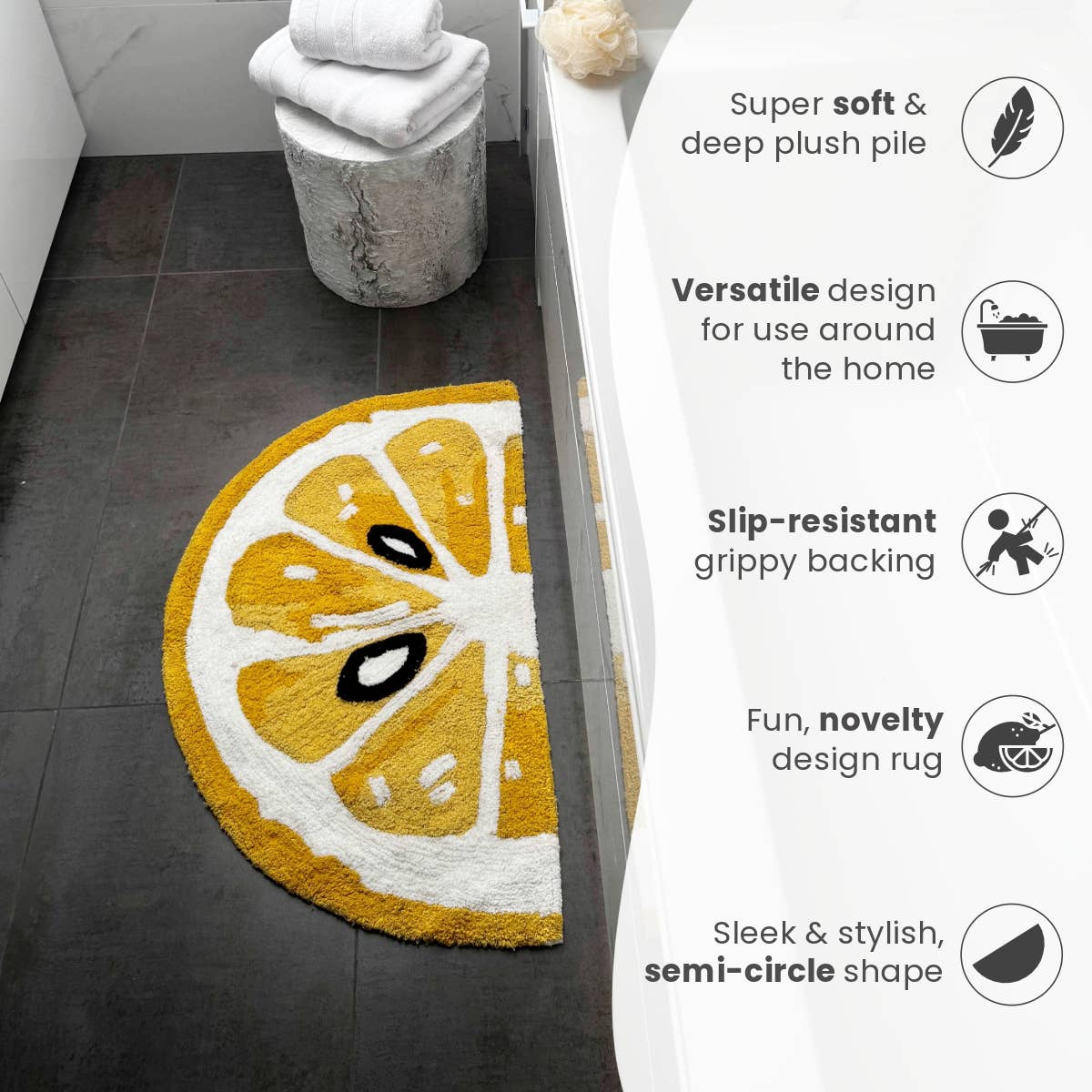 Lemon Bath Mat Non Slip - Fun, Colourful Rug