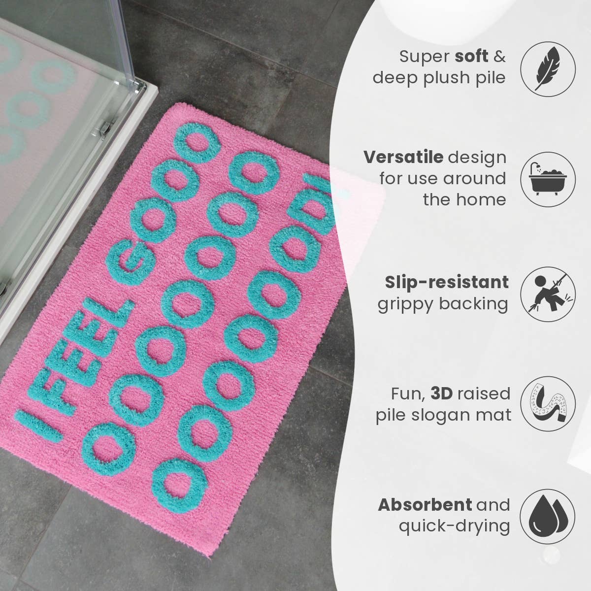 I Feel Good Bath Mat Non Slip - Colourful Tufted Rug