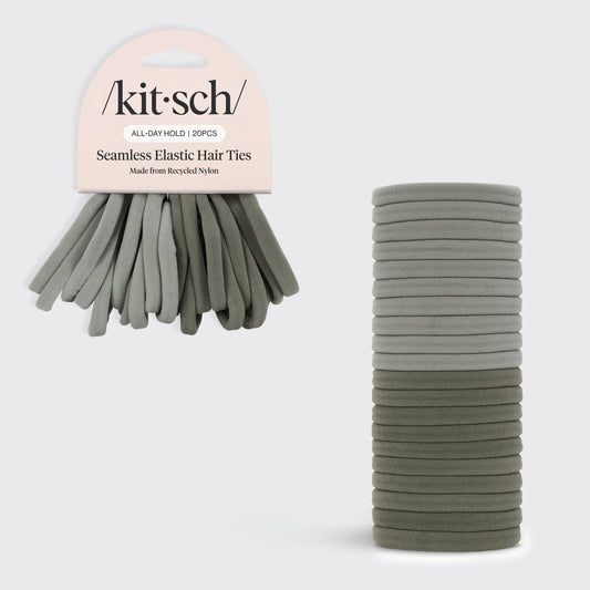 Kitsch seamless elastic hair ties with packaging on a white background