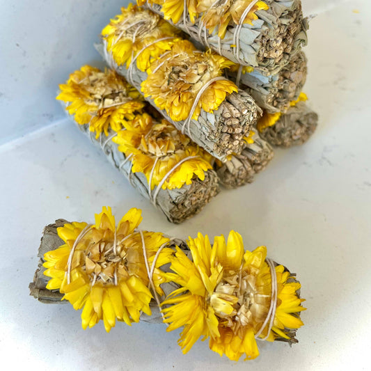 Sunflower with White Sage Bundles 10cm x 4cm