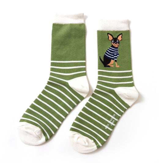 Chihuahua Stripes Green bamboo Socks