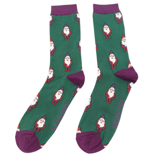 Gnomes Antique Green Bamboo Socks
