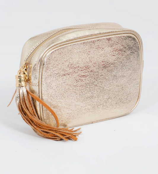 Italian Leather Crossbody Bag Pebbled Gold: One-size