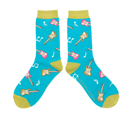 Guitars Turquoise Bamboo Socks